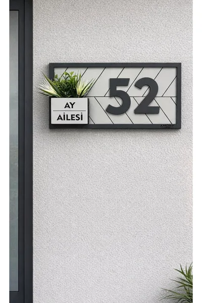 Kişiye Özel Gri Antrsit Kapı Süsü Kapı Numarası 30x15cm — Kapı Süsü, Amorf Design