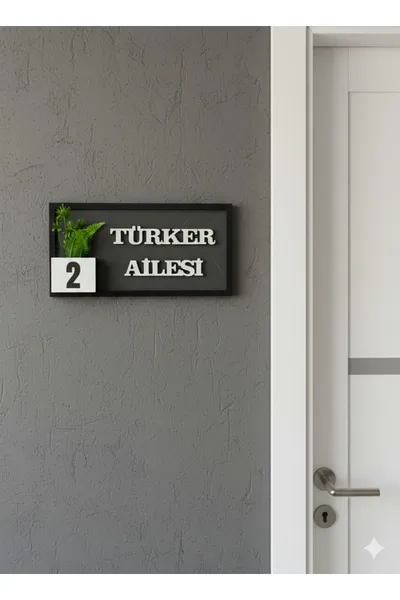 Kişiye Özel Antrasit Kapı Süsü Kapı Numarası 30x15cm — Kapı Süsü, Amorf Design